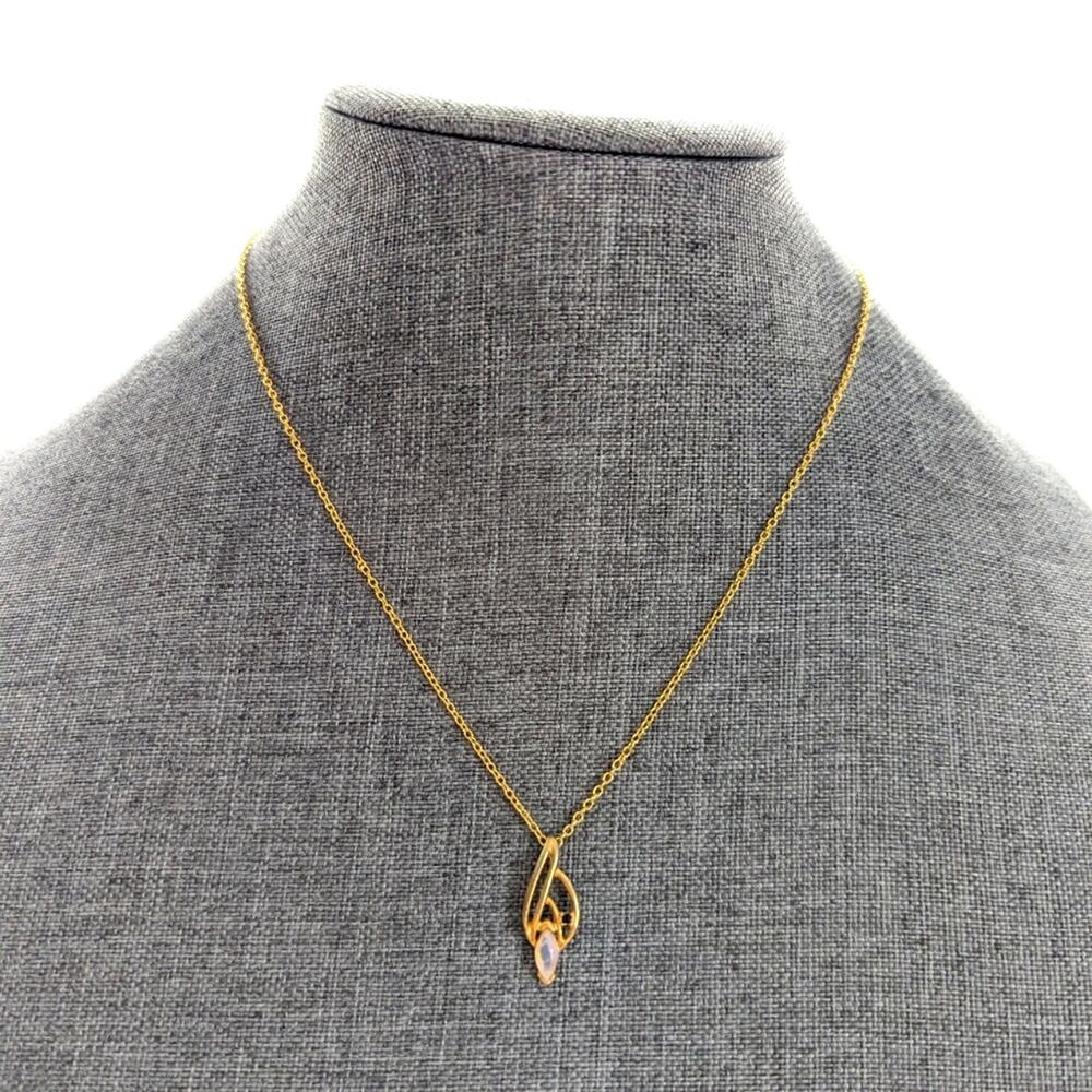 Vintage Modernist Gold Tone Faux Opal Spinel Stone Pendant Necklace
